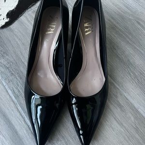 Zara patent black block heel pump black size 42 / 11